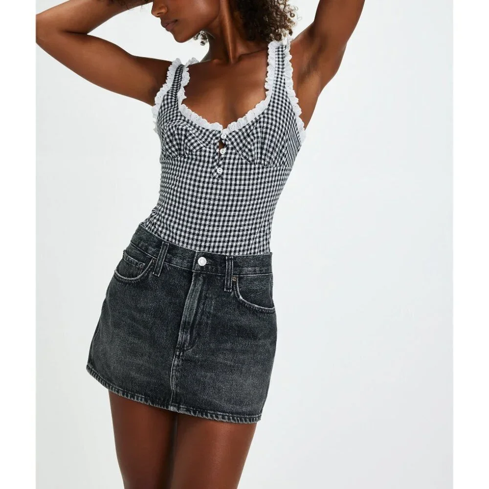 Free People Black and White Gingham Bodysuit - Picture 3 of 9